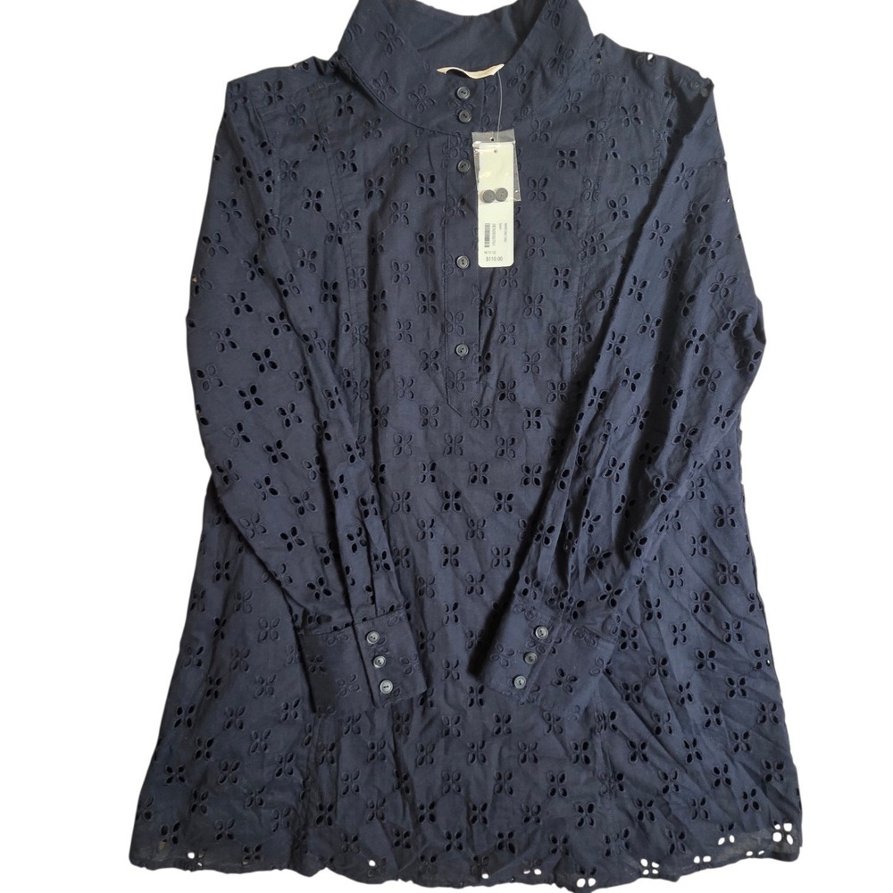 Soft Surroundings Eyelet Lace Tunic Top Navy Blue Waves End NWT Medium M 10-12 - Picture 2 of 13